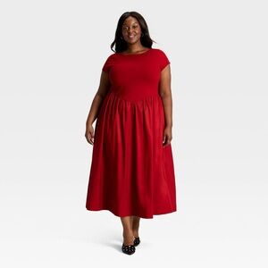a new day Red Midi Dress with Gathered Skirt